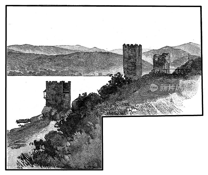 多瑙河上中世纪的三轮车城堡，靠近斯维尼塔，罗马尼亚。城堡在建造Portile de Fier 1大坝时被洪水淹没